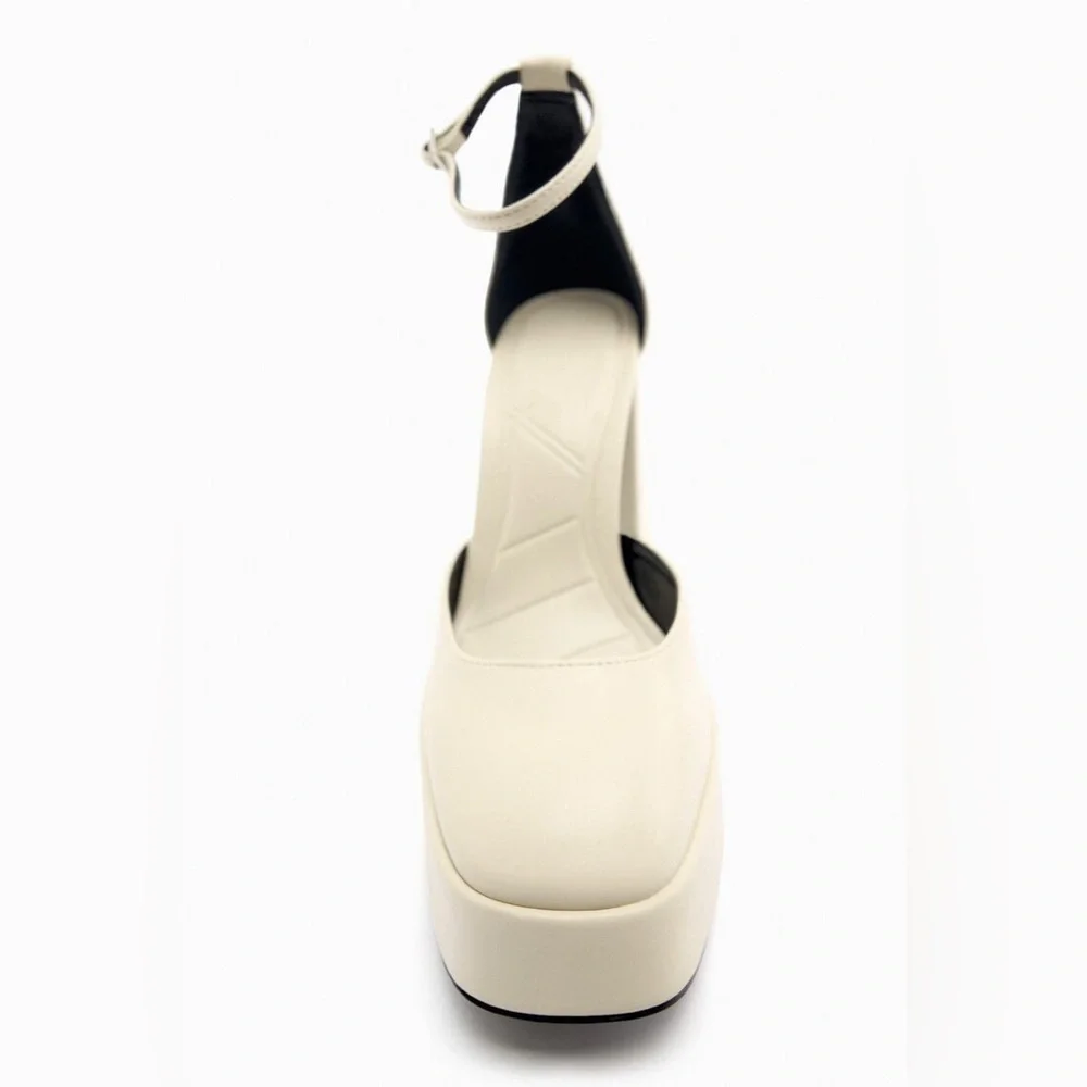 NWOT. Zara Cream Chunky High Heel Platform Shoes. Size 9/Eur 40.